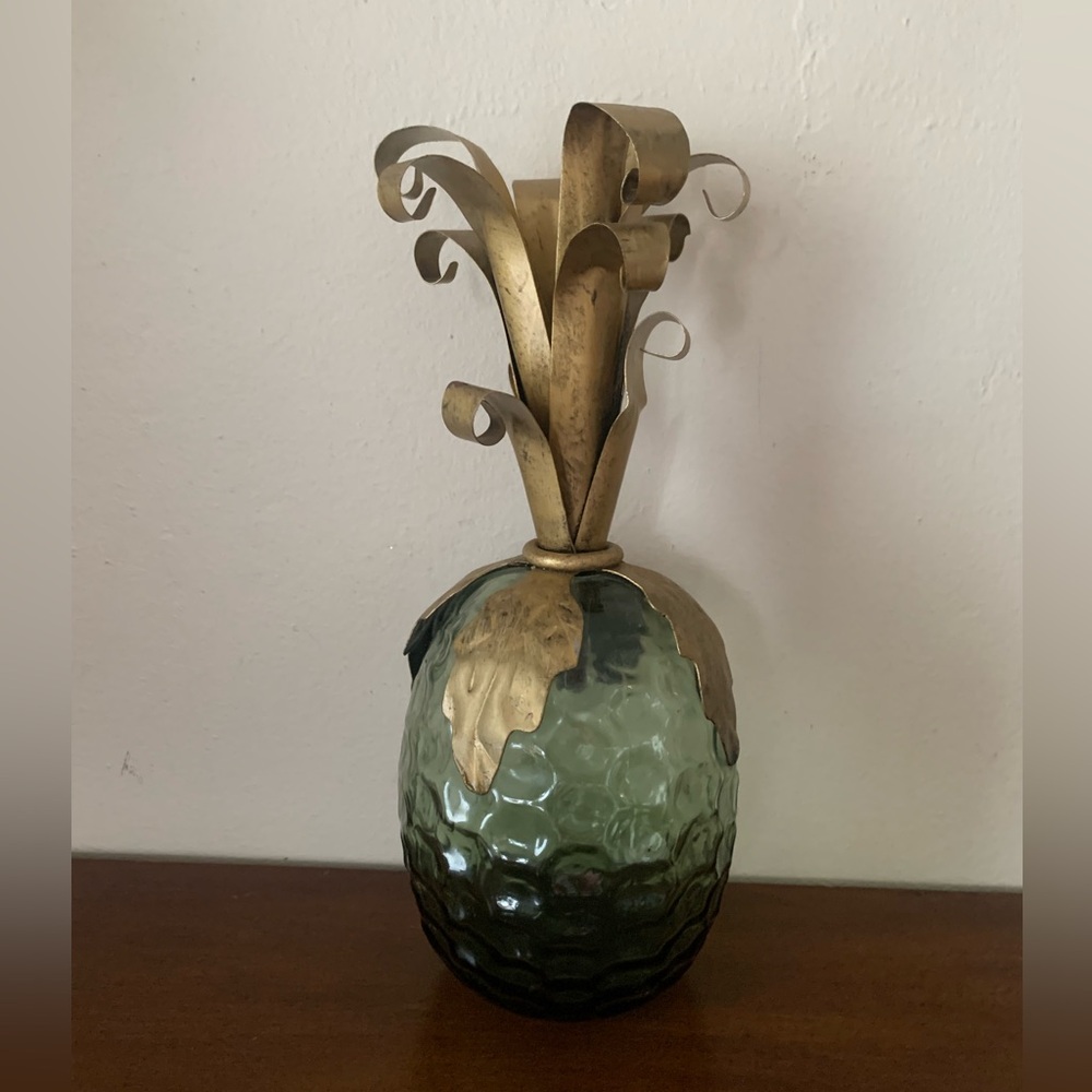 Vintage 70’s Textured Hand-Blown Glass and Brass Pineapple Decoration